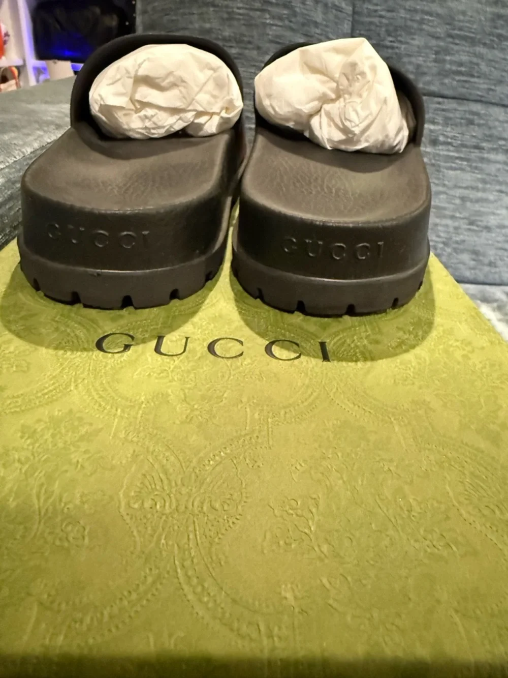 Gucci Black Slides with Red and Green Web Stripe - Picture 2 of 7
